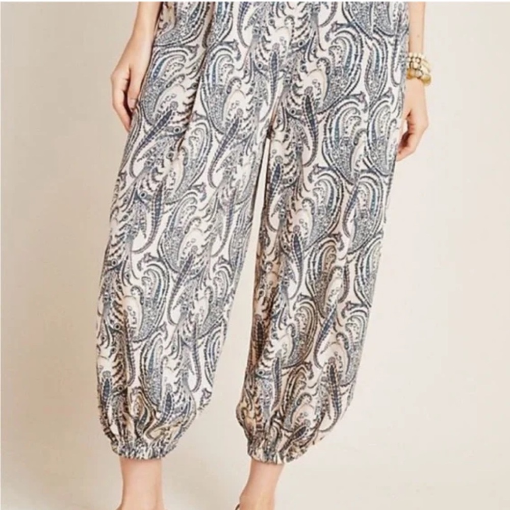 Anthropologie Ivory and Navy Paisley Harem Pants